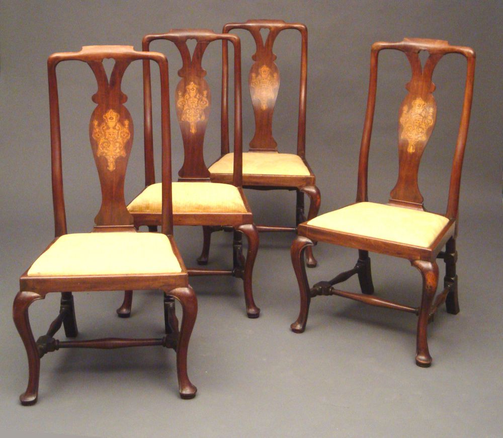 Antique set of 4 walnut cabriole leg chairs - Stock - Moxhams Antiques